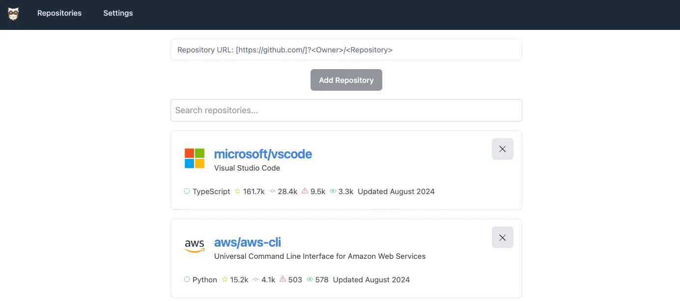 Screenshot of the GitHub repository tracker